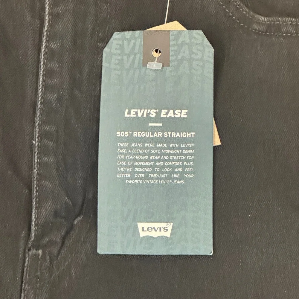 Levis 505 Regular Straight Ease Black Denim Stretch Jeans 36x34 005052912 NEW